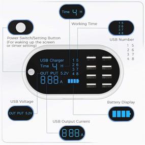 img 3 attached to SUPERDANNY Многопортовая зарядная станция USB с таймером и дисплеем с текущим значением, 60W 12A 8-портовое быстрое зарядное устройство для стены, регулируемое напряжение 100-240V, для путешествий, дома, офиса (белый).