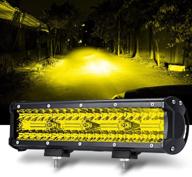 🚦 12" yellow fog lights 240w 24000lm sammanlight led light bar offroad spot flood combo triple row driving work lights for truck, car, suv, atv, utv, pickup, boat, marine logo