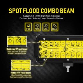 img 2 attached to 🚦 12" Желтые противотуманные фары 240W 24000LM световая штанга Sammanlight LED светильник комбинированного типа с тремя рядами прожекторного и широкоугольного светового пучка для грузовика, автомобиля, внедорожника, квадроцикла, мотовездехода, пикапа, лодки, морского судна.