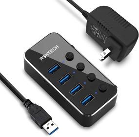 img 4 attached to RSHTECH Aluminum USB 3.0 Hub, 4 Port USB Data Hub Splitter with Individual 🔌 On/Off Switch and Universal 5V AC Adapter, Portable Design, Includes 3.3ft USB 3.0 Cable (RSH-516)