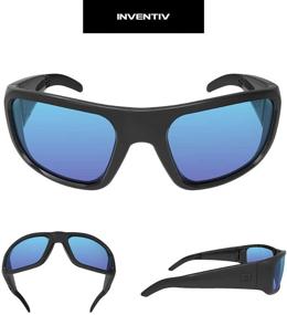 img 1 attached to 🕶️ Inventiv Спортивные беспроводные Bluetooth аудио-очки: наушники с открытым звуком для музыки и громкой связи, мужчины и женщины, поляризованная черная оправа/голубые линзы