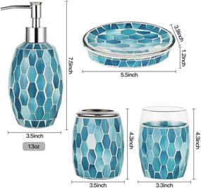 img 3 attached to 🛁 KMWARES 4PCs Decorative Mosaic Glass Bathroom Accessories Set - Includes Soap Dispenser, Tumbler, Soap Dish Holder Tray, and Toothbrush Holder - Multi Blue Green (Turquoise)