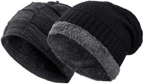 img 4 attached to 🧢 Ousipps 2 Pack Winter Hats for Men: Baggy Mens Beanies for Skiing & Snow, Stylish & Warm Skull Hats in Black