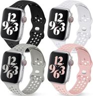 🕶 чёткие силиконовые спортивные браслеты getino для iwatch, совместимые с apple watch series 7 6 5 4 3 2 1 se, мягкие и прочные дышащие браслеты для женщин и мужчин, 40 мм 41 мм 38 мм 42 мм 44 мм 45 мм, черный/розовый/белый/серый логотип