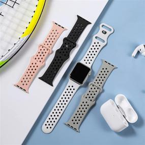 img 3 attached to 🕶 Чёткие силиконовые спортивные браслеты Getino для iWatch, совместимые с Apple Watch Series 7 6 5 4 3 2 1 SE, мягкие и прочные дышащие браслеты для женщин и мужчин, 40 мм 41 мм 38 мм 42 мм 44 мм 45 мм, черный/розовый/белый/серый