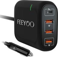 🔌 feemoo 119w usb c зарядное устройство для автомобиля - 4-портовый быстрый адаптер для ноутбуков: порт usb-c pd 3.0 мощностью 65 вт и 54 вт порт usb-a qc3.0 на 3 порта - iphone 12/11/xs/xr/x, ipad, 65 вт/45 вт pd macbook, samsung galaxy. логотип