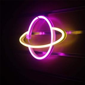 img 3 attached to 🪐 QiaoFei Pink-Yellow LED Planet Neon Signs: Decorative Wall Lights for Party Supplies & Room Art Decoration