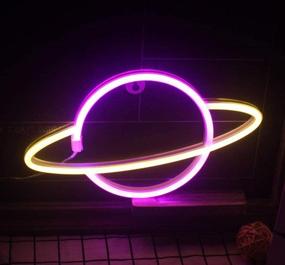 img 4 attached to 🪐 QiaoFei Pink-Yellow LED Planet Neon Signs: Decorative Wall Lights for Party Supplies & Room Art Decoration