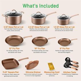 img 3 attached to NutriChef 14-Piece Nonstick Cookware Set with Heat Resistant Lacquer – PTFE/PFOA/PFOS-Free 🍳 – Includes Saucepan, Frying Pans, Dutch Oven Pot, Lids, Utensil – NCCW14S (AGold)