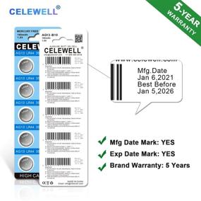 img 1 attached to 🔋 【Long-lasting 5-Year Warranty】 CELEWELL LR44 AG13 357 A76 1.5V Button Cell Battery (20-Pack)