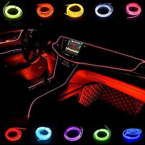 img 4 attached to 🚗 ABALDI Interior Car Lights 5m/16ft Cold El Wires Car Decorative Atmosphere Neon Light Kit with Cigarette - Bright Trim Tube Circle Up to 360 Degrees, Red