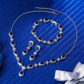 img 2 attached to 💎 Набор колье V-образного кроя с каплевидными цветами из циркония Silver-Tone с теннисным браслетом и серьгами-капельками - EleQueen для свадебных подружек