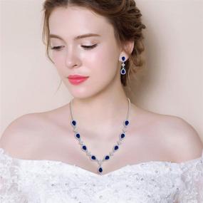 img 3 attached to 💎 Набор колье V-образного кроя с каплевидными цветами из циркония Silver-Tone с теннисным браслетом и серьгами-капельками - EleQueen для свадебных подружек