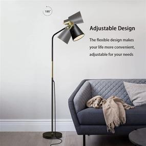 img 1 attached to Floor Lamp for Living Rooms & Bedrooms - Industrial Style Rustic Farmhouse Reading Lamp - 🏠 Standing, Adjustable Metal Heads - Indoor Task Lighting for Living Room, Bedroom, Office - Home Décor (Black)