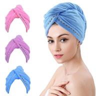 women's fast drying hair towel wrap set - yestree 3 pack microfiber hair turban soft, anti frizz hair wrap towels for curly, long & thick hair (rose red, blue, purple) logo