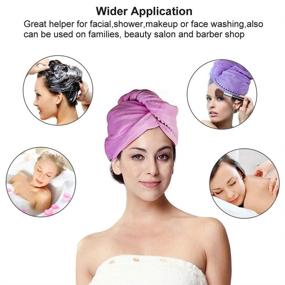 img 1 attached to Women's Fast Drying Hair Towel Wrap Set - YesTree 3 Pack Microfiber Hair Turban Soft, Anti Frizz Hair Wrap Towels for Curly, Long & Thick Hair (Rose Red, Blue, Purple)