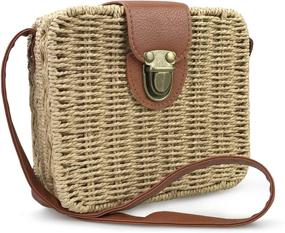 img 4 attached to 👜 Hoxis Retro Straw Portable Small Box Woven Crossbody Bag - Women's Shoulder Messenger Satchel