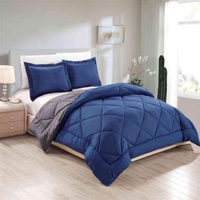 img 3 attached to 🛏️ All American Collection Reversible Down Alternative Comforter Set: Super Soft & Stylish Stitched Geometrical Diamond Pattern in Queen Size (Navy/Charcoal)