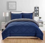 🛏️ all american collection reversible down alternative comforter set: super soft & stylish stitched geometrical diamond pattern in queen size (navy/charcoal) logo