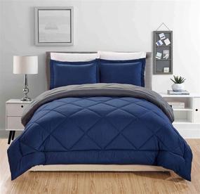 img 4 attached to 🛏️ All American Collection Reversible Down Alternative Comforter Set: Super Soft & Stylish Stitched Geometrical Diamond Pattern in Queen Size (Navy/Charcoal)