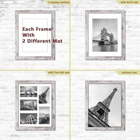 img 3 attached to 🖼️ Q.Hou 11x14 Wood Patten Distressed White Picture Frames - Set of 2 with Mats, Display Multiple Photos - Wall Mount