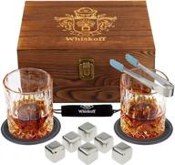 🥃 premium whiskey glasses set with stainless steel ice cubes - chilling scotch glasses gift in elegant wooden box - 6 metal ice cubes included - perfect bourbon set gift box for men dad's birthday - whiskey enthusiasts' dream gift logo