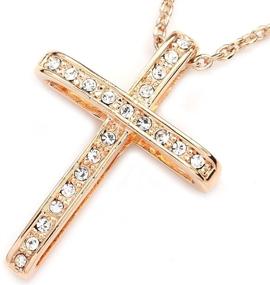img 1 attached to 💎 Stunning FC Jory White & Rose Gold Plated Crystal Rhinestone Cross Necklace