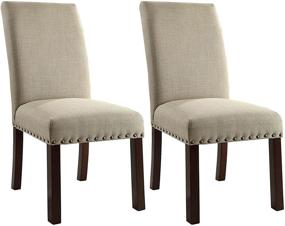 img 1 attached to 🪑 Natural Linen HomePop Parsons Dining Chairs with Nailhead Trim - Set of 2 for Timeless Elegance