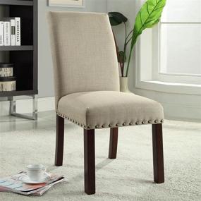 img 3 attached to 🪑 Natural Linen HomePop Parsons Dining Chairs with Nailhead Trim - Set of 2 for Timeless Elegance