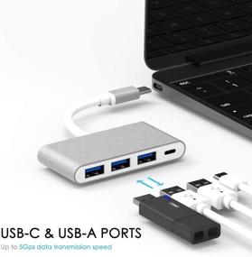 img 1 attached to 💻 USB-C Hub with 3 USB3.0 Ports and USB-C PD Charging Port for MacBook PRO 2019/2018/2017, Google Chromebook Pixel, Lenovo Yoga 720 - 4-in-1 Design
