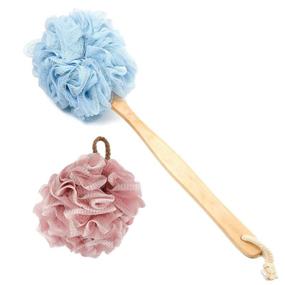 img 4 attached to Spa Washing Set: Long Handled Back Scrubber, Shower Loofah, and Bath Sponge with Shower Brush for Men and Women - Ideal for Body and Face Cleaning