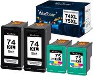 🖨️ valuetoner remanufactured ink cartridge 4 pack replacement for hp 74xl & 75xl high yield cb336wn cb338wn, compatible with deskjet d4260 d4280 d4360 printer - 2 black, 2 tri-color logo