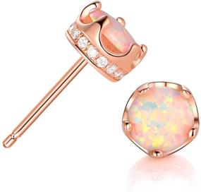 img 4 attached to 💎 Sparkling Opal Crown Stud Earrings: Hypoallergenic Jewelry for Women & Girls | GEMSME Rhodium Plated Cubic Zirconia Halo