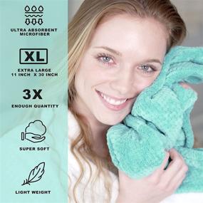 img 2 attached to 👩 Pack of 3 Microfiber Hair Towels, Extra Large 11"x30" Size, Super Absorbent & Quick-Drying Spa Hair Turban for Thick, Long, Curly Hair, Anti-Frizz Treatment, Hair Repair Wrap for Women, Kids, Rapid Dry Caps