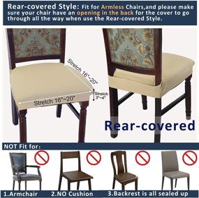 img 3 attached to 🪑 Stretchable Jacquard Armless Dining Room Chair Covers 16-20 Inches, Easy Installation Upholstered Protectors with Rear Cover, Set of 4 in Beige