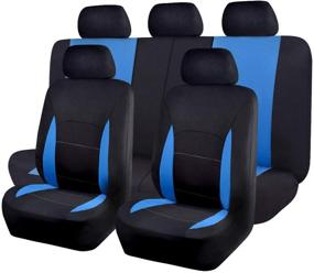 img 4 attached to Flying Banner Car Seat Covers Full Set Front Seats And Rear Bench Polyester Car Seat Protectors Black Gray Purple Airbag Compatible Rear Bench Split (Black Blue)