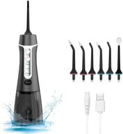 💦 ear&amp;ear cordless water flosser: rechargeable oral irrigator - perfect for travel &amp; home use. features 3 modes, ipx7 waterproof, and 6 interchangeable jet tips. logo