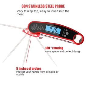 img 1 attached to 🌡️ Digital Meat Thermometer: Instant Read, Waterproof, Oven Safe for Grilling, BBQ & More – 5-Inch Long Probe, Large LCD Display