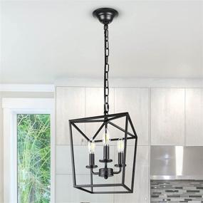 img 4 attached to 💡 Vintage Lantern Chandelier, Unicozin Pendant Light with 3 Lights for Dining Room Bar Cafe, E12 Base, Black (Bulbs Not Included)