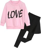 🌈 heart print fleece sweatshirts and leggings set: adorable outfit for little girls logo