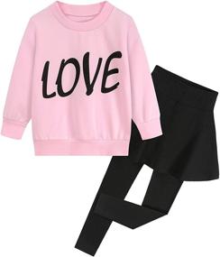 img 4 attached to 🌈 Heart Print Fleece Sweatshirts and Leggings Set: Adorable Outfit for Little Girls
