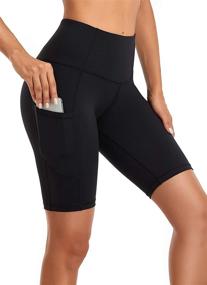 img 2 attached to Oalka Women's High Waist Running Shorts with Side Pockets - Ideal for Yoga and Workouts