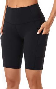 img 4 attached to Oalka Women's High Waist Running Shorts with Side Pockets - Ideal for Yoga and Workouts