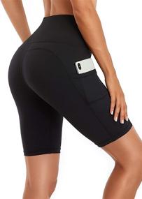 img 1 attached to Oalka Women's High Waist Running Shorts with Side Pockets - Ideal for Yoga and Workouts