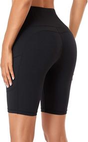 img 3 attached to Oalka Women's High Waist Running Shorts with Side Pockets - Ideal for Yoga and Workouts