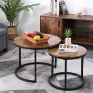 🏞️ rustic brown industrial nesting coffee table set for balcony living room - modern round wooden side table pair with sturdy metal legs and easy assembly logo