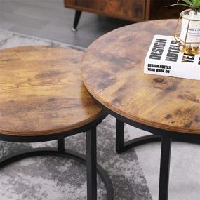 img 1 attached to 🏞️ Rustic Brown Industrial Nesting Coffee Table Set for Balcony Living Room - Modern Round Wooden Side Table Pair with Sturdy Metal Legs and Easy Assembly