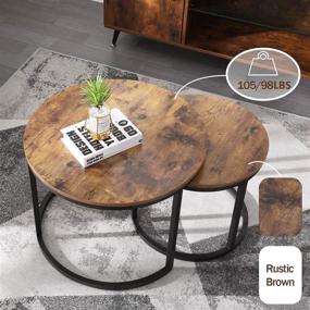 img 3 attached to 🏞️ Rustic Brown Industrial Nesting Coffee Table Set for Balcony Living Room - Modern Round Wooden Side Table Pair with Sturdy Metal Legs and Easy Assembly