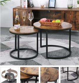 img 2 attached to 🏞️ Rustic Brown Industrial Nesting Coffee Table Set for Balcony Living Room - Modern Round Wooden Side Table Pair with Sturdy Metal Legs and Easy Assembly