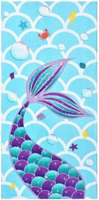 img 4 attached to 🧜 Mermaid Beach Towel - 28” × 55” Pool Bath Towel for Kids | 100% Cotton Terry Soft Skin-Friendly Absorbent Travel Shower Swimming Camping Towel